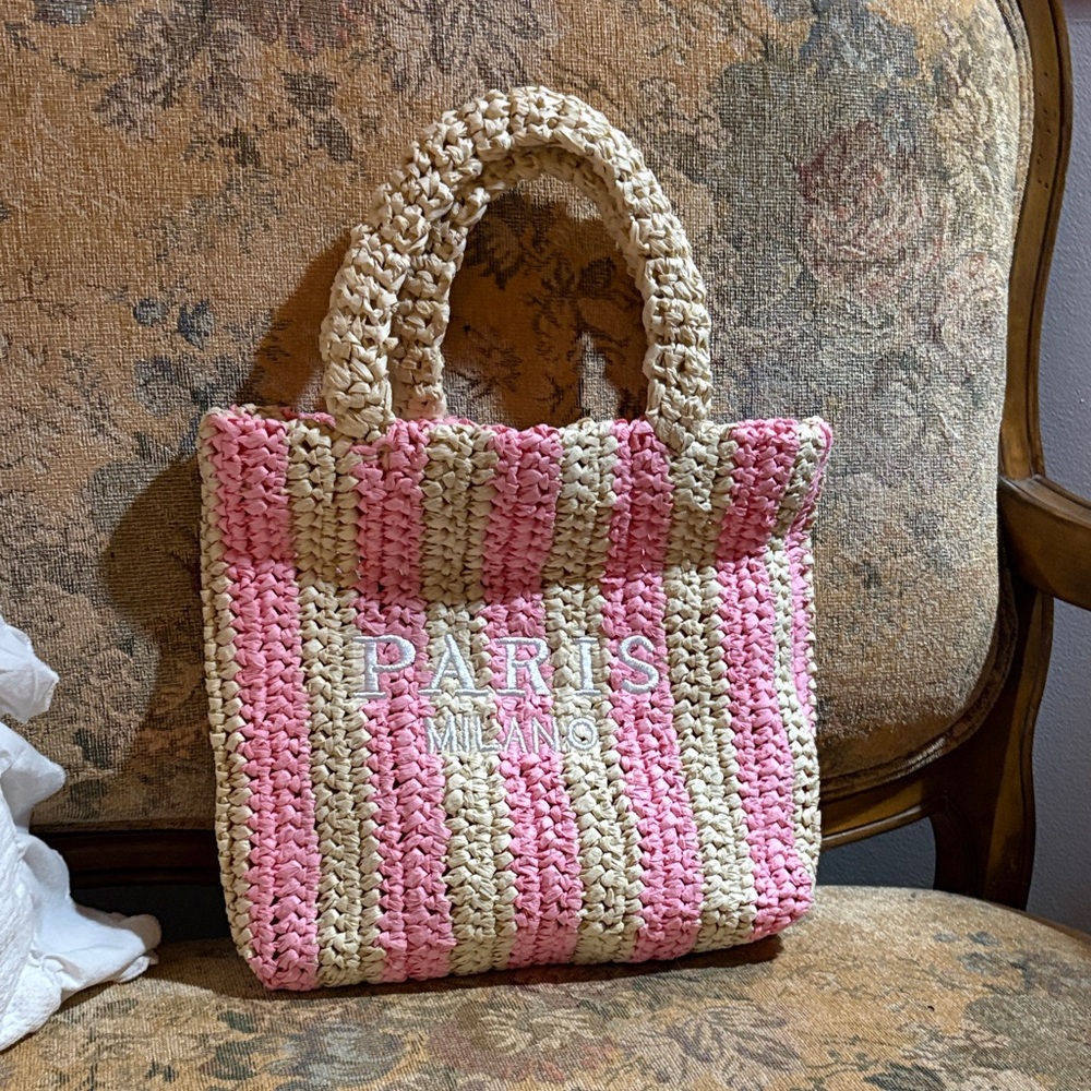 Pink and Cream Woven Tote Bag